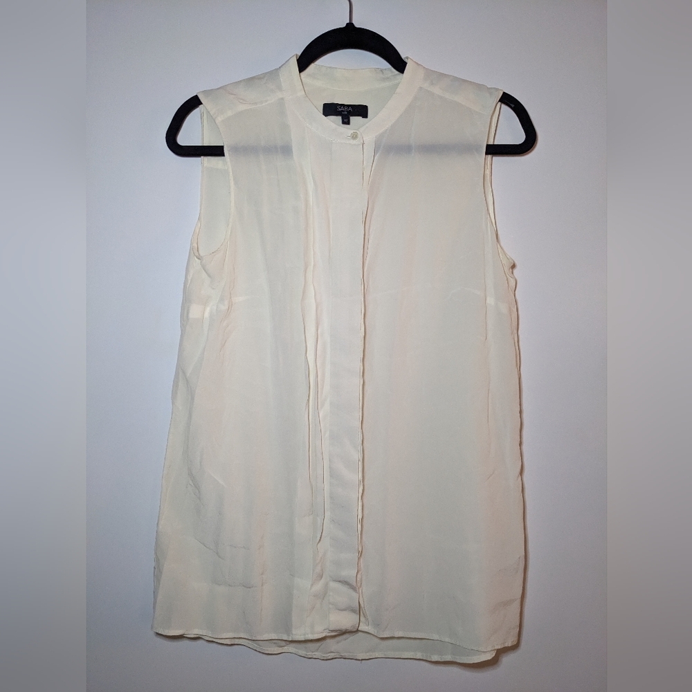 Saba white silk button down sleeveless top